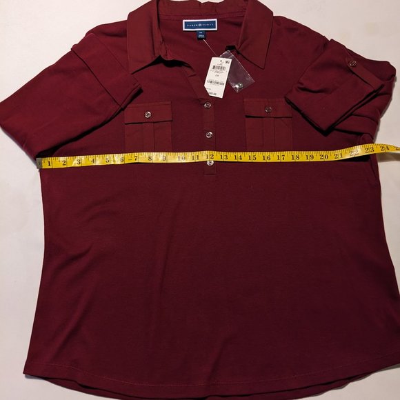 NWT Karen Scott Plus Size V-Neck Woven Top, Merlot, 2X - Picture 4 of 10
